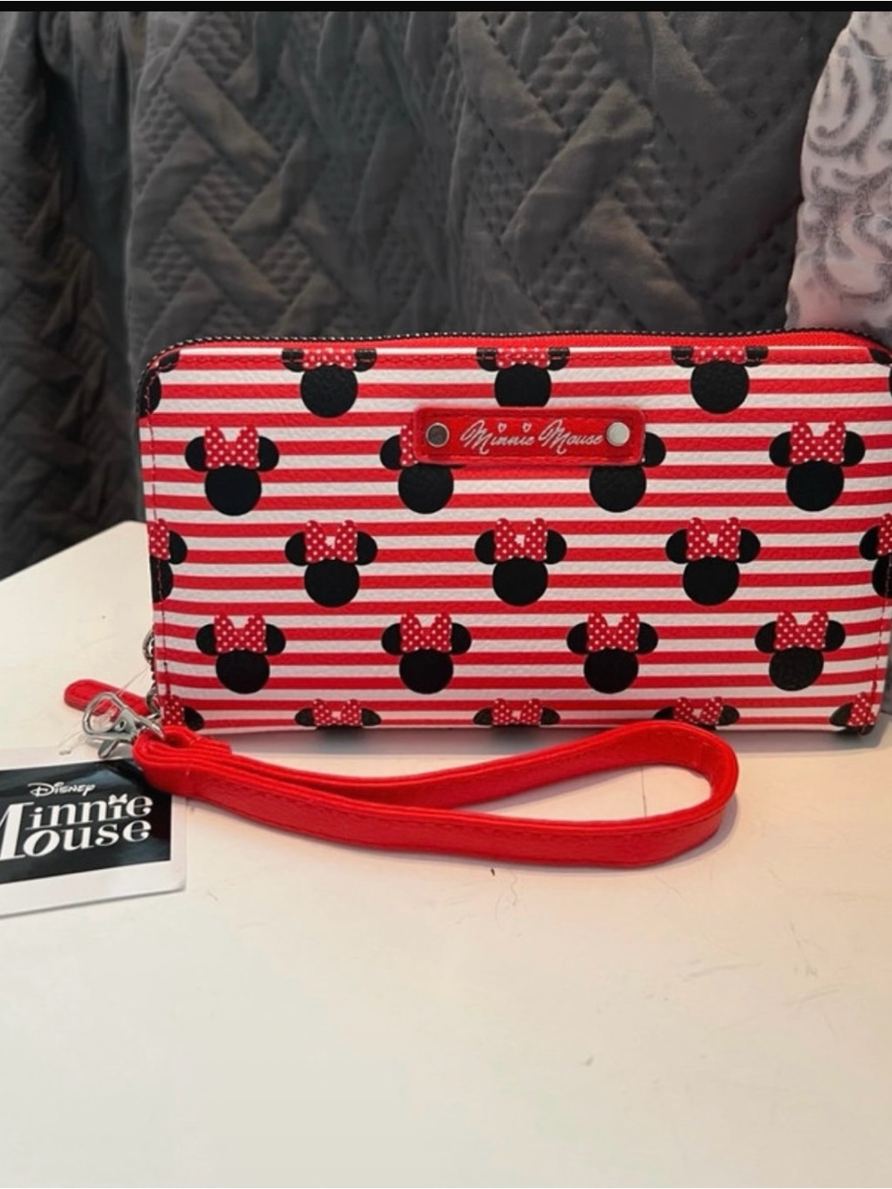 Disney Red and Black Minnie Mouse Stripe Wristlet